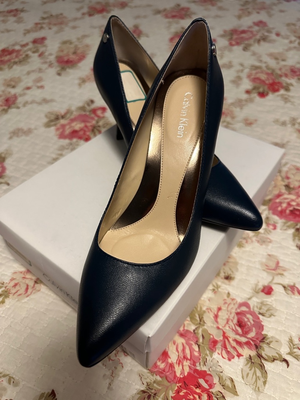 Calvin Klein Dark Navy Pointed Leather Pumps